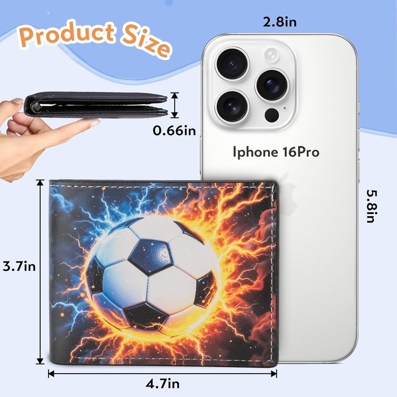 Fonwill Boys Wallet for Kids, Cool Soccer Bifold Rfid Blocking Leather Wallet 4 5 6 7 8 9 10 11 12 Ages, Novelty Kids Wallet with Zipper Coin Pocket for Boys Teen Girls Birthday Christmas Gifts - Image 3